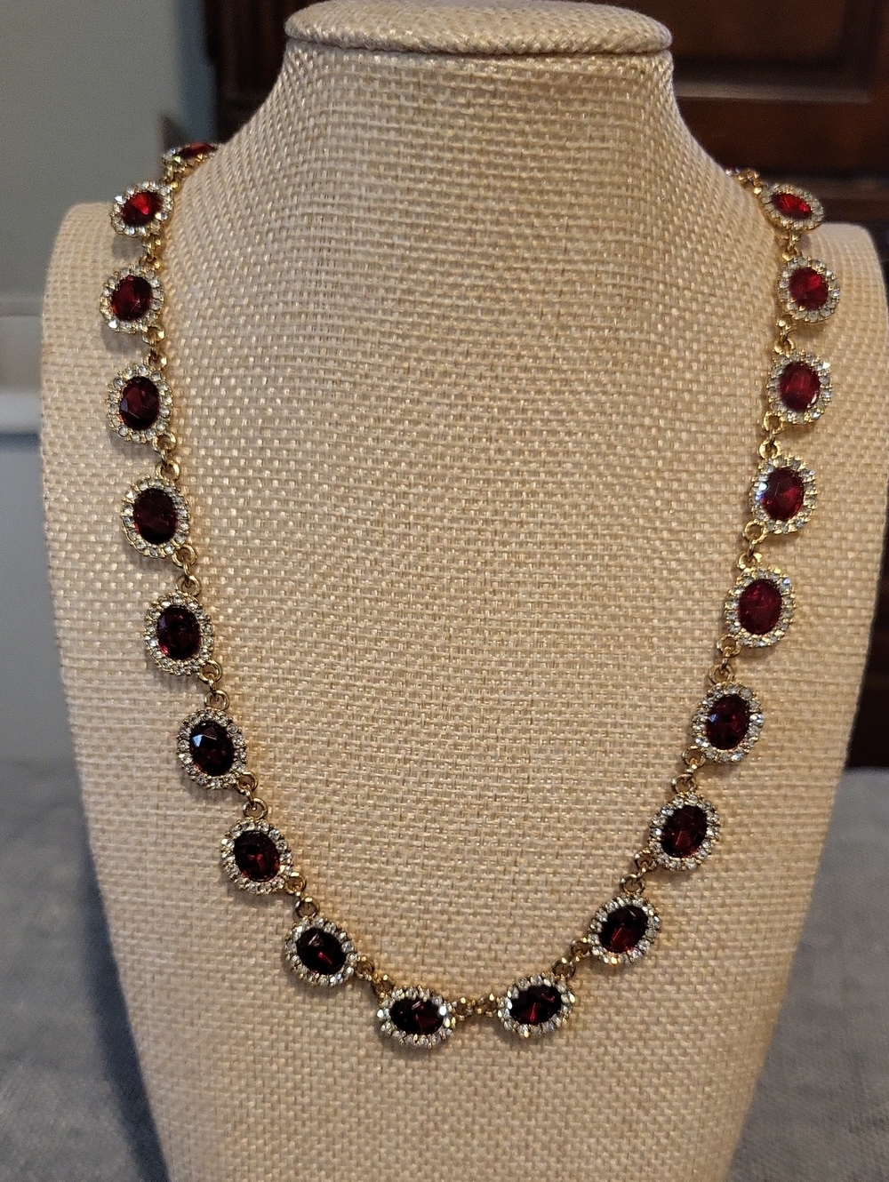 Charter Club Gold Chain Necklace with Red Gemstone & CZ Accents